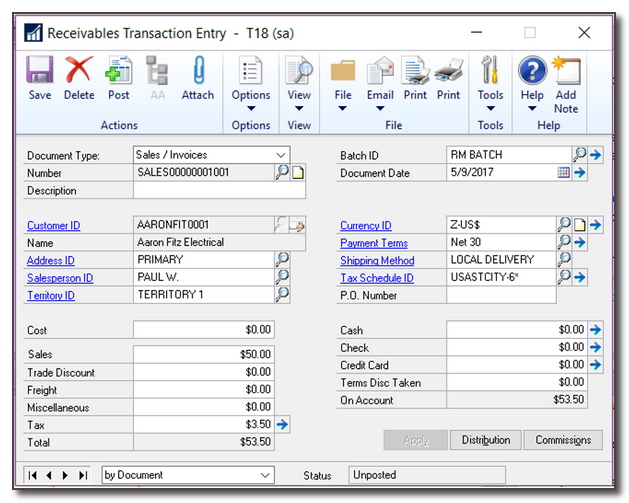 Microsoft Dynamics Dynamics GP 2018 screen receivables attach